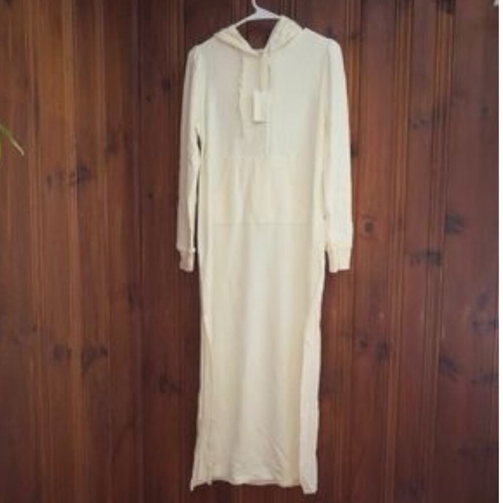 NEW Z Supply Cream Hooded Midi Sweatshirt Dress Modal Long‎ Sleeve Lounge Maxi - Picture 6 of 9